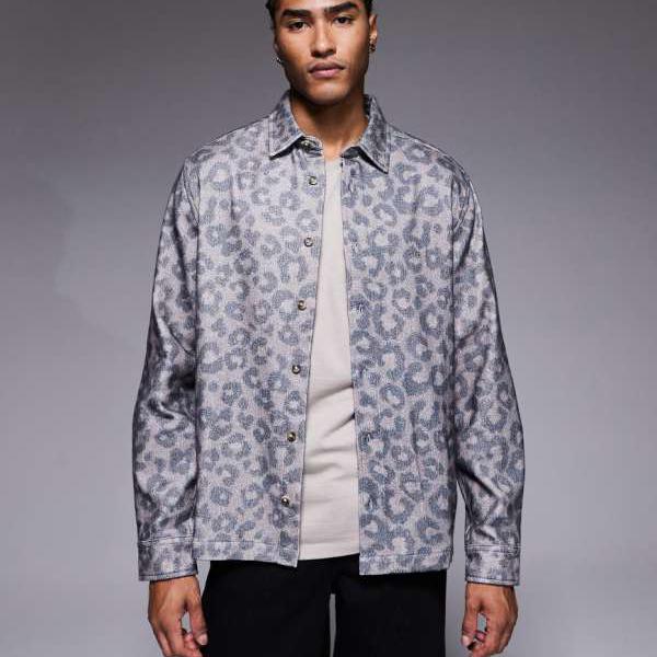 エイソス ASOS asos ASOS DESIGN レオパード柄フランネルオーバーシャ??ツ トップス メンズ 男性 インポートブランド 小さいサイズから大きいサイズまで