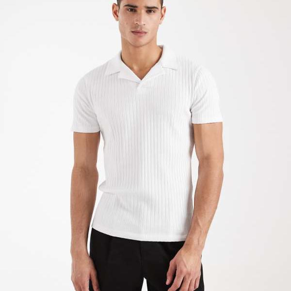 エイソス ASOS asos ASOS DESIGN スリム リビア ポロ（ホワイト ワイドリブ） トップス メンズ 男性 インポートブランド 小さいサイズから大きいサイズまで