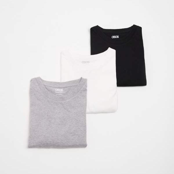 エイソス ASOS asos ASOS DESIGN Essentials 3パック クルーネックTシャツ（グレーマール、ブラック、ホワイト） トップス メンズ 男性 インポートブランド 小さいサイズから大きいサイズまで