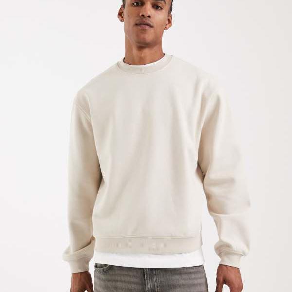 エイソス ASOS asos ASOS DESIGN エッセンシャルズ 伸び伸びする填まる ボクシー トレーナー 象牙色 トップス メンズ 成人男性 インポートブランド たわい無い大きさから気が大きい大きさまで