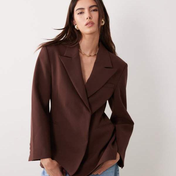 エイソス ASOS asos ASOS DESIGN ダブルブレストブレザー（ダークチョコレート） アウター レディース 女性 インポートブランド 小さいサイズから大きいサイズまで