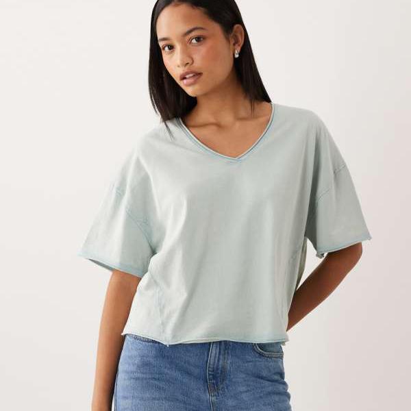 エイソス ASOS asos ASOS DESIGN ウォッシュドブルーのゆったりとしたV素っ首プルオーバー トップス レディース 成人女性 インポートブランド 弱められた大きさから馬鹿でかい大きさまで