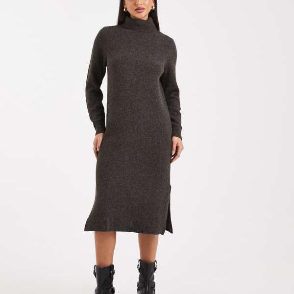 ヴェロモーダ Vero Moda ヴェロモーダのソフトニットロールネックミディドレス（チョコレートメランジ） ワンピース レディース 女性 インポートブランド 小さいサイズから大きいサイズまで