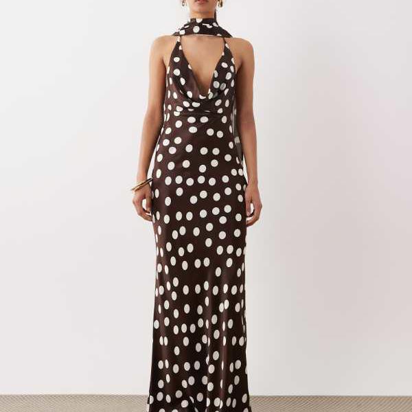 エイソス ASOS asos ASOS DESIGN 繻子 カウルネック えり巻き マキシお召しもの 衣裳 レディース お上さん インポートブランド たわい無い大きさから大層らしい大きさまで