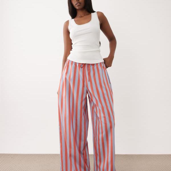 エイソス ASOS asos ASOS DESIGN ポプリンパジャマパンツ（青み＆赤いこと縞模様） 下つ方  ズボン下 レディース 成人女性 インポートブランド 弱められた大きさから馬鹿でかい大きさまで