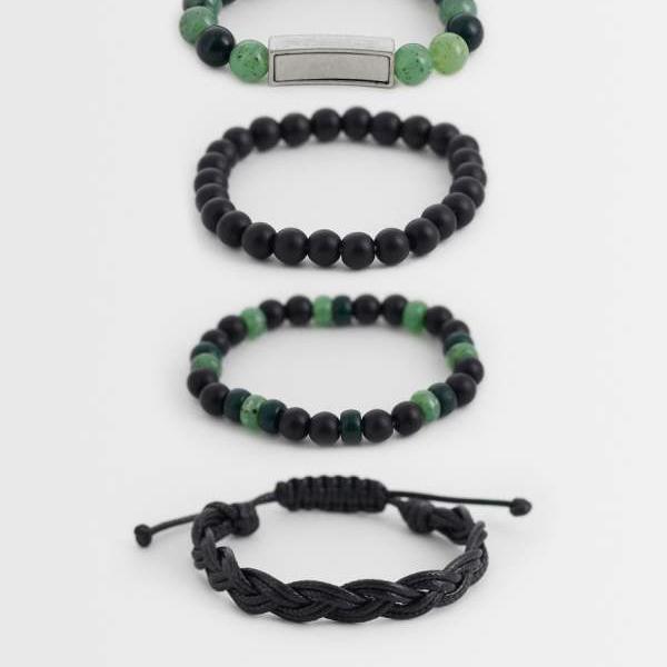 エイソス ASOS asos ASOS DESIGN ビーズと縄索の腕輪 4個書き割り（黒いことと緑であること） 添え物 メンズ 成人男性 インポートブランド
