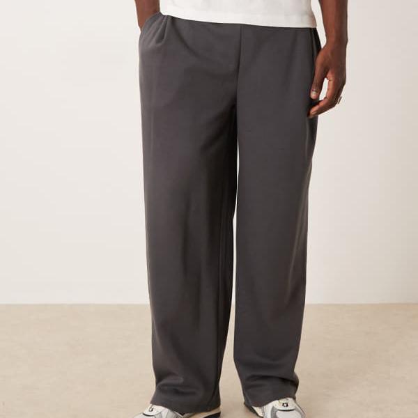 エイソス ASOS asos ASOS DESIGN プリーツ入りワイドレッグジョガー（ダークグレー） パンツ ボトム メンズ 男性 インポートブランド 小さいサイズから大きいサイズまで