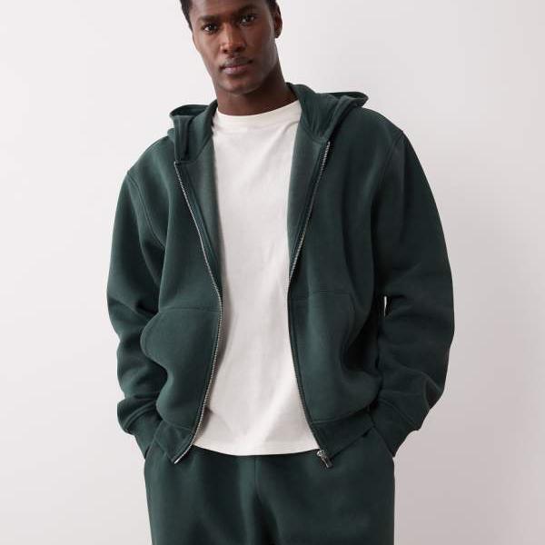 エイソス ASOS asos ASOS DESIGNのボクシーウォッシュ加工ジップスルーパーカー（グリーン） トップス メンズ 男性 インポートブランド 小さいサイズから大きいサイズまで