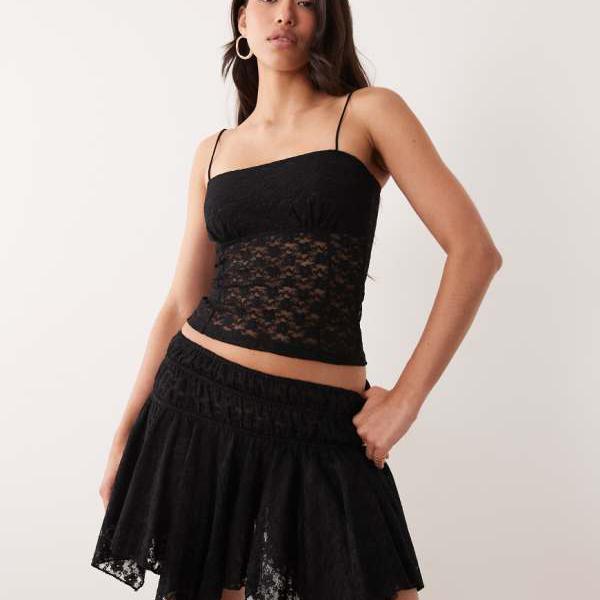 エイソス ASOS asos ASOS DESIGN アシンメトリーレースレイヤードミニスカート（ブラック） スカート レディース 女性 インポートブランド 小さいサイズから大きいサイズまで