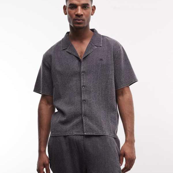 グッドフォーナッシング Good For Nothing GOOD FOR NOTHING Good For Nothing セットアップ 半袖シャツ ブラックシアサッカー トップス メンズ 男性 インポートブランド 小さいサイズから大きいサイズまで｜セレクトショップ　Diva　Closet