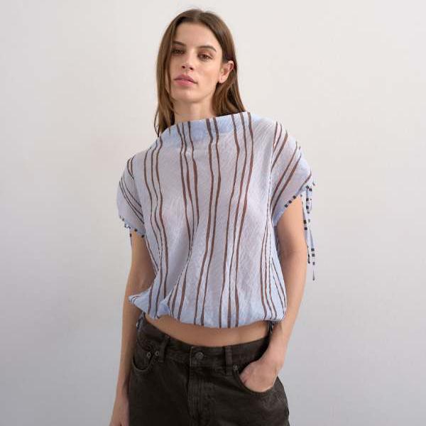 トップショップ Topshop TOPSHOP トップショップのドレープハイネックトップ（ブルーストライプのタイ付き） トップス レディース 女性 インポートブランド 小さいサイズから大きいサイズまで 14,615円