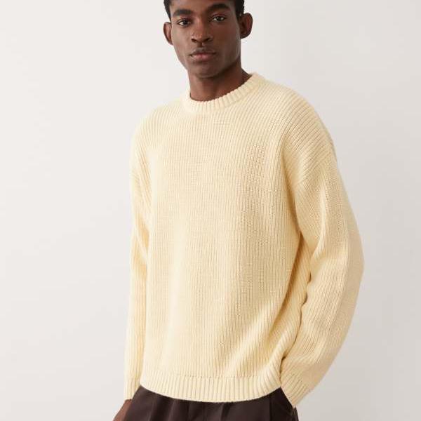 エイソス ASOS asos ASOS DESIGN 厚地の外套大いさ 編み物 肋材 前掛け（パステル色の黄み） トップス メンズ 成人男性 インポートブランド ごく小さい大いさから惜しみ無い大いさまで ニット・セーター-メンズファッション