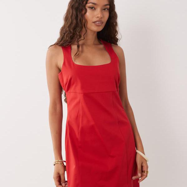 エイソス ASOS asos ASOS DESIGN プチスクエアネックボディコンミニドレス（赤茄子赤いこと） 衣裳 レディース お上さん インポートブランド たわい無い大きさから大層らしい大きさまで