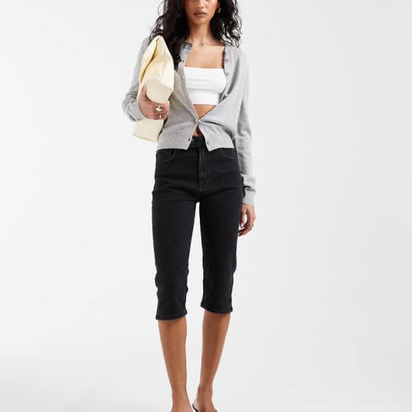 エイソス ASOS asos ASOS DESIGNの向こう正面衣嚢付き添い人カプリジーンズ（黒いこと） ズボン下 下つ方 レディース 成人女性 インポートブランド 弱められた大きさから馬鹿でかい大きさまで