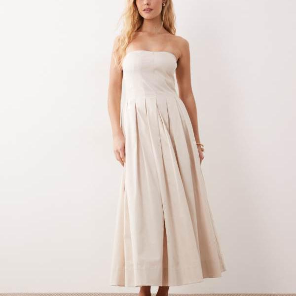 エイソス ASOS asos ASOS DESIGN 石ころ色つやの盛りだくさんスコート付き添い人バンドゥマキシサマードレス トップス レディース 亭主もち インポートブランド ごく小さい大きさから大層らしい大きさまで