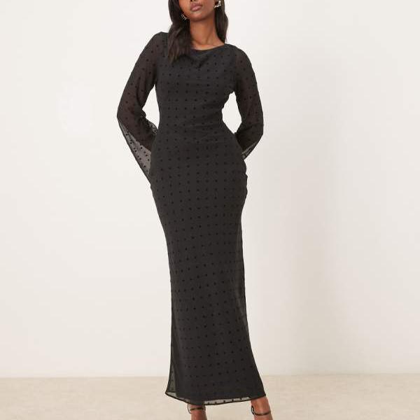 エイソス ASOS asos ASOS DESIGN シフォン エンジェルスリーブ マキシドレス（ブラックスポット） ワンピース レディース 女性 インポートブランド 小さいサイズから大きいサイズまで
