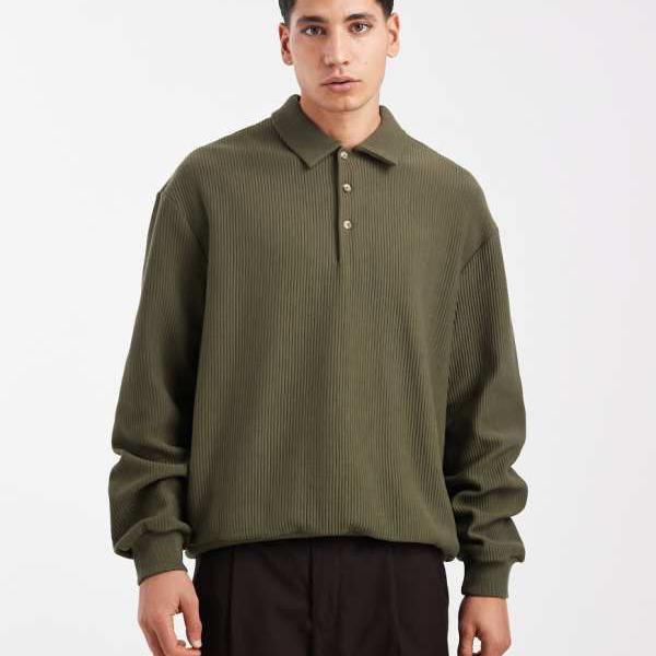 エイソス ASOS asos ASOS DESIGN ポロネックのリラックスリブスウェットシャツ（グリーン） トップス メンズ 男性 インポートブランド 小さいサイズから大きいサイズまで