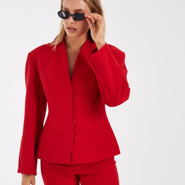 エイソス ASOS asos ASOS DESIGN テーラードカラーレスマルチボタンニップブレザー（レッド） アウター レディース 女性 インポートブランド 小さいサイズから大きいサイズまで｜セレクトショップ　Diva　Closet