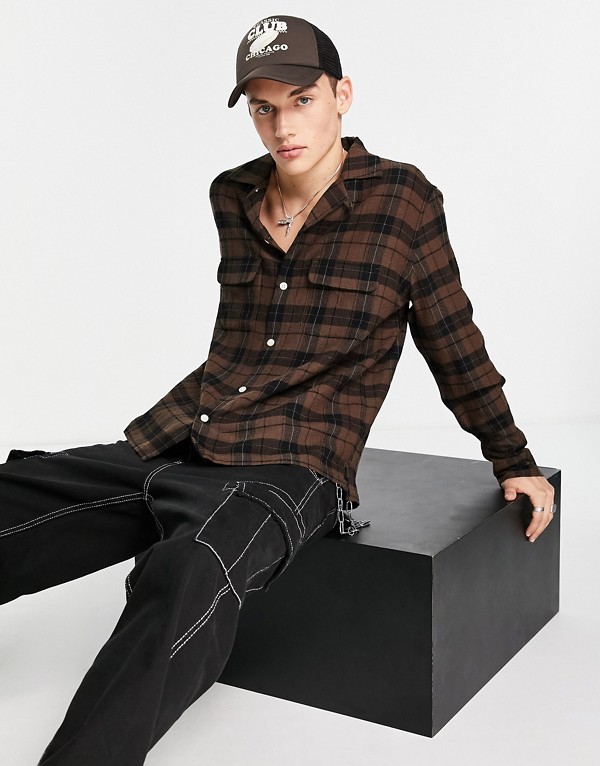 低価格化 オールセインツ Allsaints Weedport 長袖チェック シャツ ブラウン トップス メンズ 男性 インポートブランド 小さいサイズから大きいサイズまで Fucoa Cl