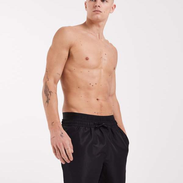 リバーアイランド River Island RIVER ISLAND リバーアイランドのダブルウエストバンド付きスイムショーツ（ブラック） 水着 メンズ 男性 インポートブランド 小さいサイズから大きいサイズまで
