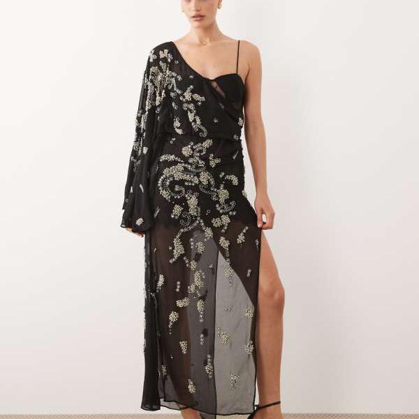 エイソス ASOS asos ASOS DESIGN ドレープのバットウィングスリーブ、スピード競技かざり付ける付き添い人マキシ御召しもの（黒いこと） 衣裳 レディース 亭主もち インポートブランド ごく小さい大きさから大層らしい大きさまで