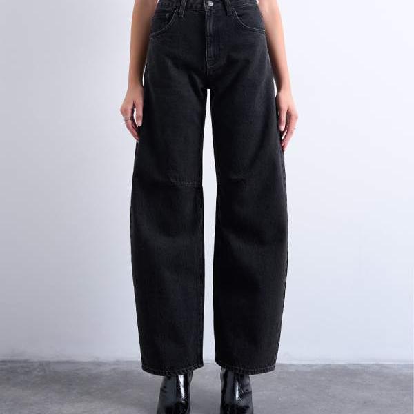 トップショップ Topshop TOPSHOP トップショップ バレル ミッドライズ ジーンズ（ウォッシュドブラック） パンツ ボトム レディース 女性 インポートブランド 小さいサイズから大きいサイズまで