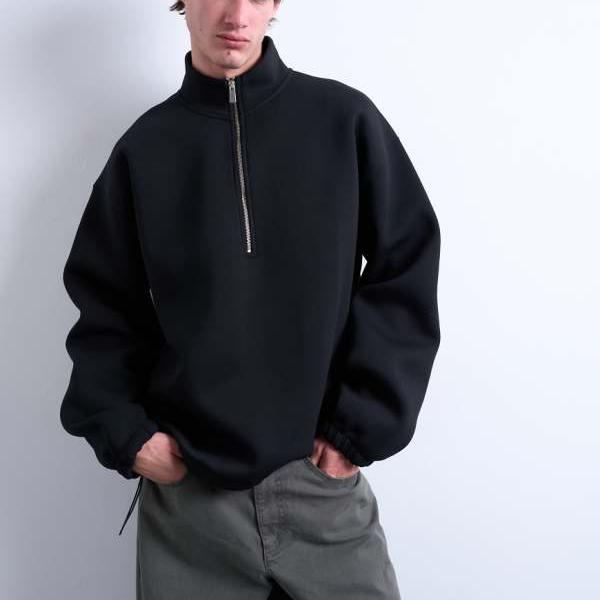 とっ始めマン  Topman TOPMAN とっ始めマン ハーフジップ 気違いフランネル スキューバスタイル 布切れ ティーシャツ 黒いこと トップス メンズ 成人男性 インポートブランド ごく小さい大きさから大層らしい大きさまで
