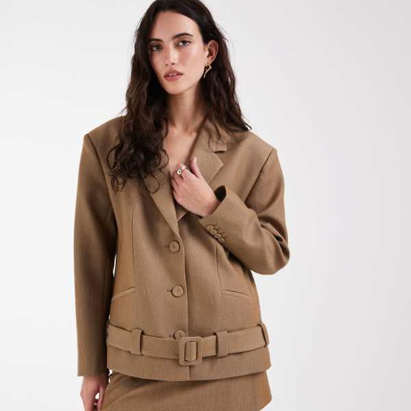 エイソス ASOS asos ASOS DESIGN テーラード スーパーオーバーサイズ ベルト付き裾ブレザー（ストーンカラー） アウター レディース 女性 インポートブランド 小さいサイズから大きいサイズまで