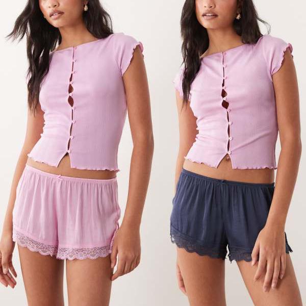 Cotton On ウォッシュドサテンレースショートパンツセット（ピンクとブルー） パンツ ボトム レディース 女性 インポートブランド 小さいサイズから大きいサイズまで