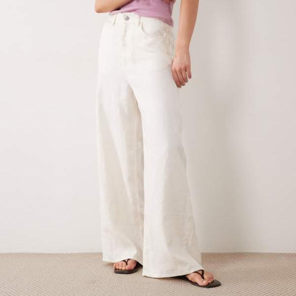 ARKET リネン混ワイドレッグパンツ（象牙色） ズボン下 下つ方 レディース 成人女性 インポートブランド 弱められた大きさから馬鹿でかい大きさまで
