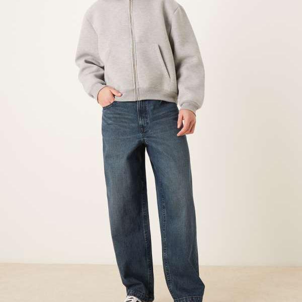 エイソス ASOS asos ASOS DESIGN ルーズストレートジーンズ（ダークウォッシュブルー） ズボン下 下つ方 メンズ 成人男性 インポートブランド ごく小さい大きさから大層らしい大きさまで