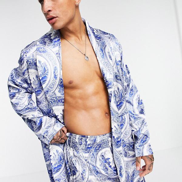 エイソス Asos Asos Asosdesignコーディネイトサテンのドレッシングガウンがプリント全体に 部屋着 メンズ 男性 輸入物ブランド 粗末号数から大きいサイズまで 京都のセレクトショップdivacloset Manitobachiropractors Ca