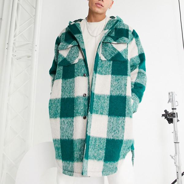 エイソス Asos Asos Asosdesignのジャージーフード付きバッファローチェックの特大シャケット トップス メンズ 男性 インポートブランド 小さいサイズから大きいサイズまで Fitzfishponds Com