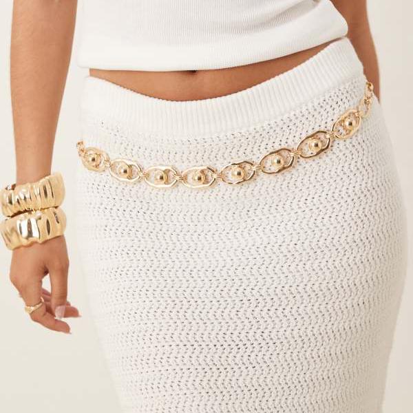 エイソス ASOS asos ASOS DESIGN ウエスト＆ヒップ ボールチェーンベルト（ゴールドトーン） ベルト レディース 女性 インポートブランド