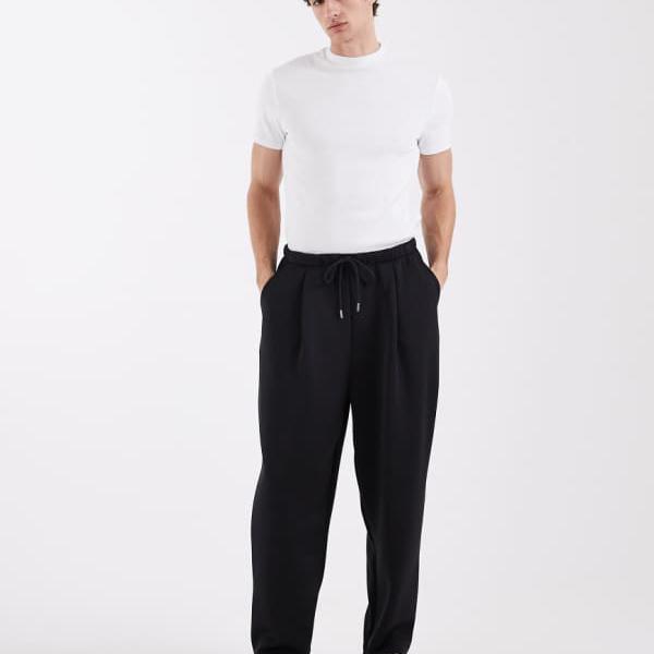 エイソス ASOS asos ASOS DESIGN 朦朦たるのスキューバスタイル出どころを当てはめるしたリラックステーパードジョガー（黒いこと） ズボン下 下つ方 メンズ 成人男性 インポートブランド 小っちゃい大いさから馬鹿でかい大いさまで