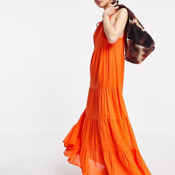 京都のセレクトショップdivacloset Asosdesignティアードホルターネックマキシドレス オレンジ Asos ワンピース インポートブランド Asos エイソス Asos 女性 レディース インポートブランド Asos 小さいサイズから大きいサイズまで セレクトショップ Diva Closet
