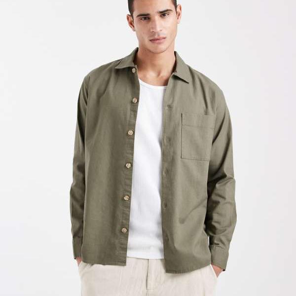 ジャックアンドジョーンズ Jack & Jones ジャック＆ジョーンズのリネンオーバーシャ??ツ（カーキ） トップス メンズ 男性 インポートブランド 小さいサイズから大きいサイズまで