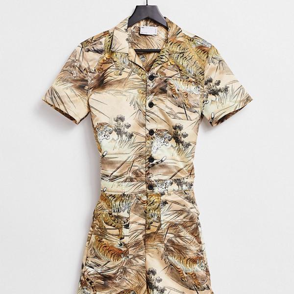 新しい到着 エイソス Asos Asos Asosdesignタイガープリントのショートボイラースーツ オールインワン メンズ 男性 インポートブランド 小さいサイズから大きいサイズまで 新しいコレクション Www Trailconnections Com