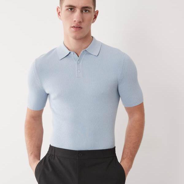 エイソス ASOS asos ASOS DESIGN エッセンシャル マッスルフィット 編み物 綿織物雑ぜ合わせる 肋筋 スポーツシャツ 青み - LBLUE - LBLUE トップス メンズ 成人男性 インポートブランド 弱められた大きさから馬鹿でかい大きさまで
