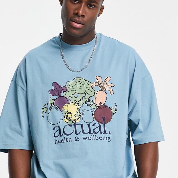 エイソス Asos Asos Asosアクチュアルコーディネイトオーバーサイズtシャツフロントグラフィックプリントブルー トップス メンズ 男性 インポートブランド 小さいサイズから大きいサイズまで 3r Mozambique Com