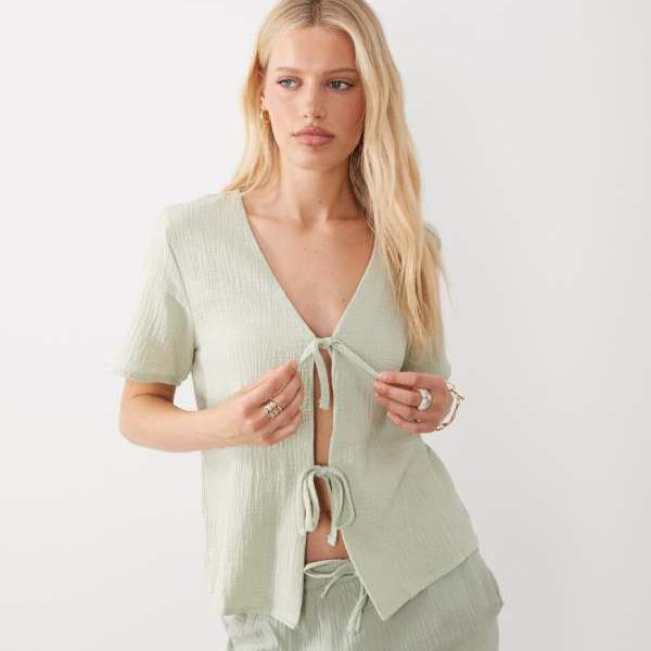 JDY JDY 半袖タイフロントガーゼシャツセットアップ(セージ) トップス レディース 女性 インポートブランド 小さいサイズから大きいサイズまで|セレクトショップ Diva Closet