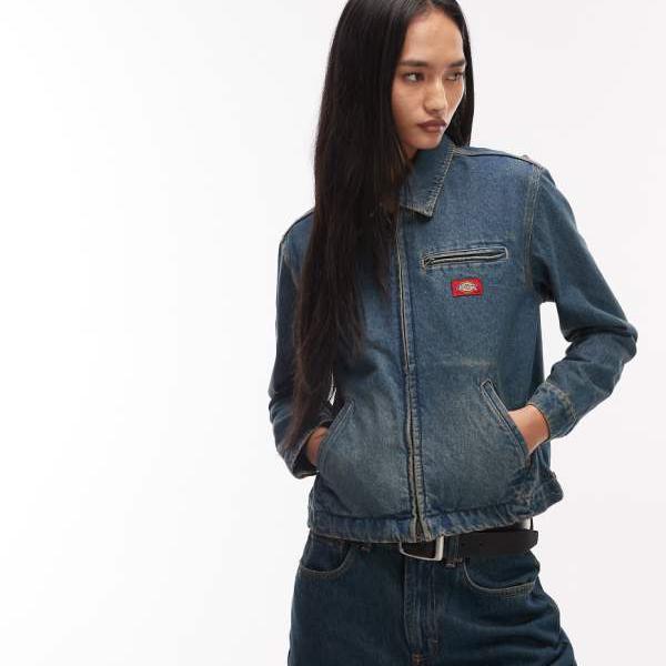 ディッキーズ Dickies ディッキーズのデニムペインタージャケット（カーキティンテッドブルー） アウター レディース 女性 インポートブランド 小さいサイズから大きいサイズまで