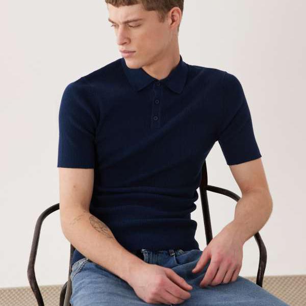 エイソス ASOS asos ASOS DESIGN 半袖ニットポロシャツ(ネイビー) トップス メンズ 男性 インポートブランド 小さいサイズから大きいサイズまで