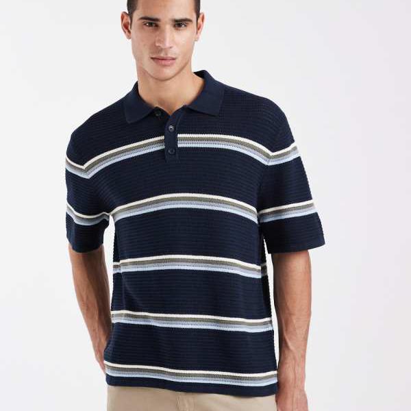 ジャックアンドジョーンズ Jack & Jones ジャック＆ジョーンズのネイビーストライプのクロシェポロ トップス メンズ 男性 インポートブランド 小さいサイズから大きいサイズまで｜セレクトショップ　Diva　Closet