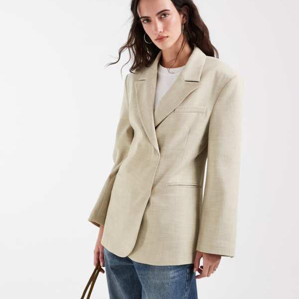 エイソス ASOS asos ASOS DESIGN リネン風ダブルブレストブレザー アウター レディース 女性 インポートブランド 小さいサイズから大きいサイズまで