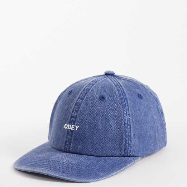 オベイ Obey Obey Pigmentの甲斐甲斐しいなロゴタイプ入り口・入口6パネルストラップバックキャップ（ウォッシュドブルー） かぶり笠 レディース 成人女性 インポートブランド