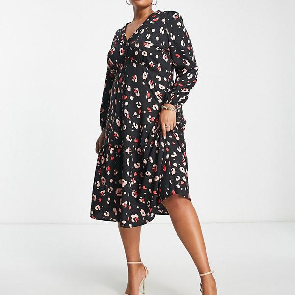 バスト ユアーズ レディース ワンピース トップス Yours Sweetheart Tiered Midi Dress With Floaty Sleeves In Blue Polka Dot Blue Revida 店 あくまで