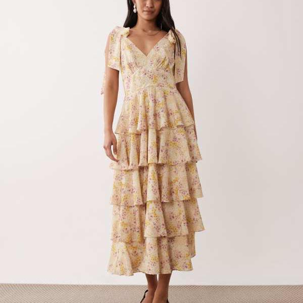 プリティーラビッシュ Pretty Lavish Pretty Lavish Florie タイショルダーフリルミディアムドレス(花柄) ワンピース レディース 女性 インポートブランド 小さいサイズから大きいサイズまで|セレクトショップ Diva Closet