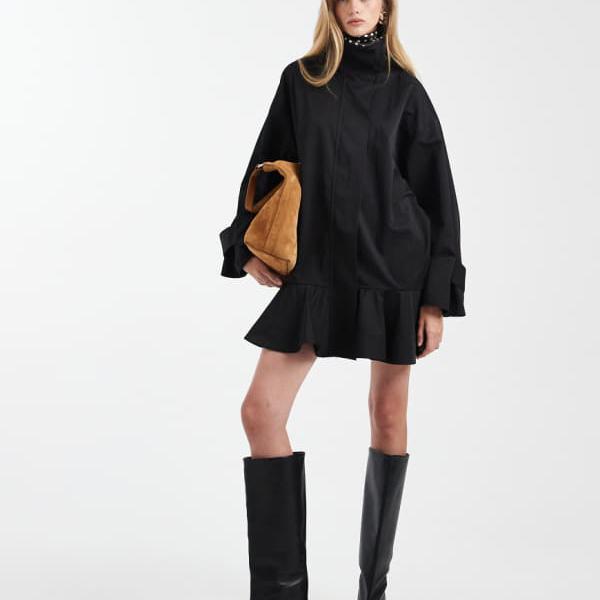 エイソス ASOS asos ASOS DESIGN トレンチ ディテール ミニドレス（ブラック） ワンピース レディース 女性 インポートブランド 小さいサイズから大きいサイズまで