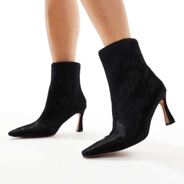 Schuh Schuhのブラックカウヘアのヒールミッドアンクルブーツ 靴 レディース 女性 インポートブランド 小さいサイズから大きいサイズまで|セレクトショップ Diva Closet
